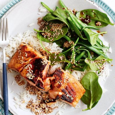 Teriyaki Salmon With Rice & Sesame Beans