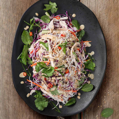 Chicken Rice Noodle Salad With Roasted Sesame Dressing