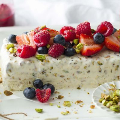 Festive White Chocolate Pistachio Ice Cream With Berries