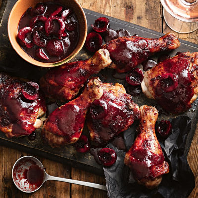 Barbecued Chicken Pieces With Cherry Chipotle Glaze