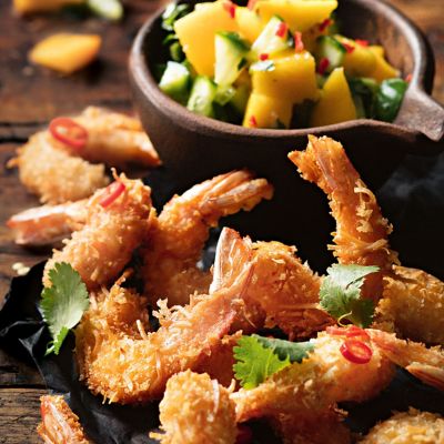 Coconut Crusted Prawns With Mango Salsa