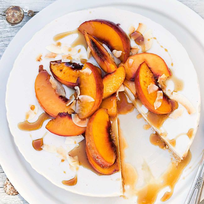 Coconut Lime Tart With Caramelised Peaches