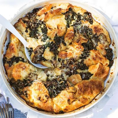 Mushroom & Kale Croissant Pudding