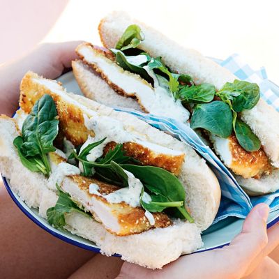 Chicken Schnitzel Rolls With Tahini Parsley Sauce