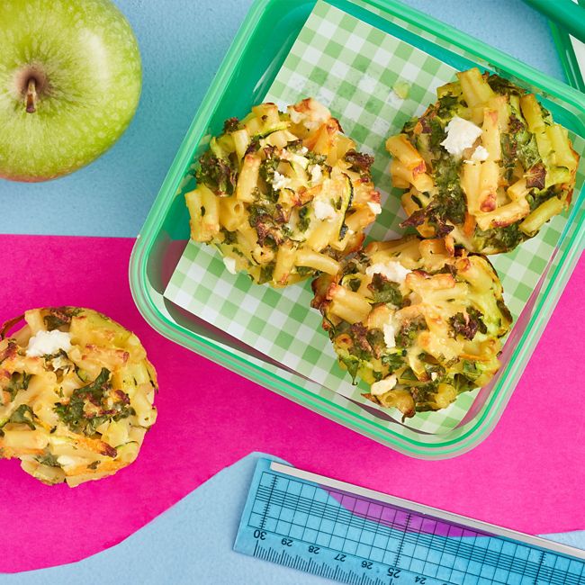 Feta & Kale Puffins (Pasta Muffins)