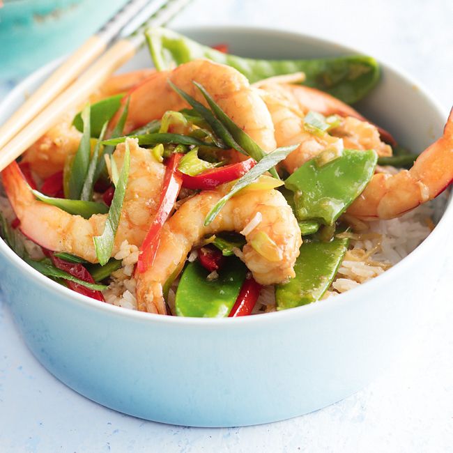Stir-Fried Ginger Prawns With Snow Peas