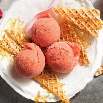 Tomato & Pepper Sorbet With Caramelised Wafers