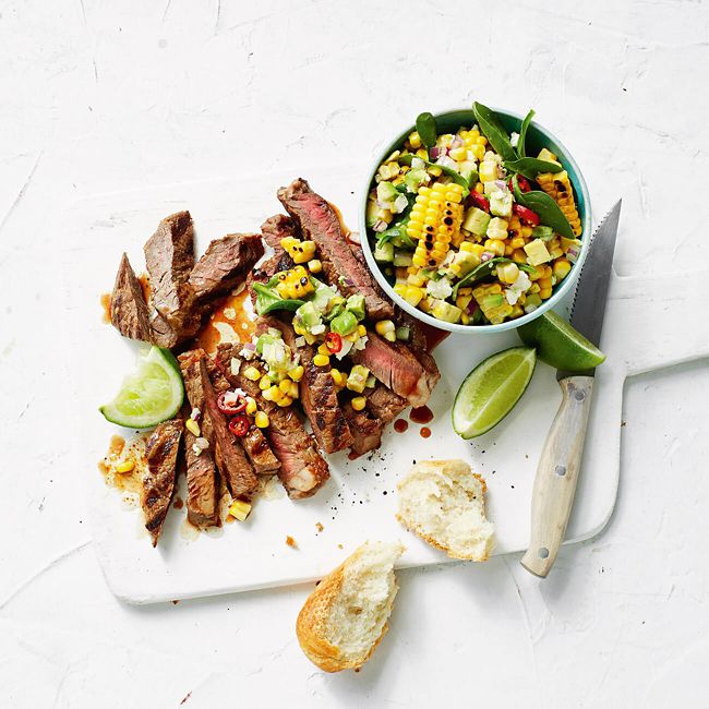 Chilli Beef with Charred Corn & Feta Salad