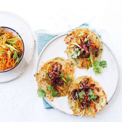 Crispy Hoisin Pork With Onion Pancakes
