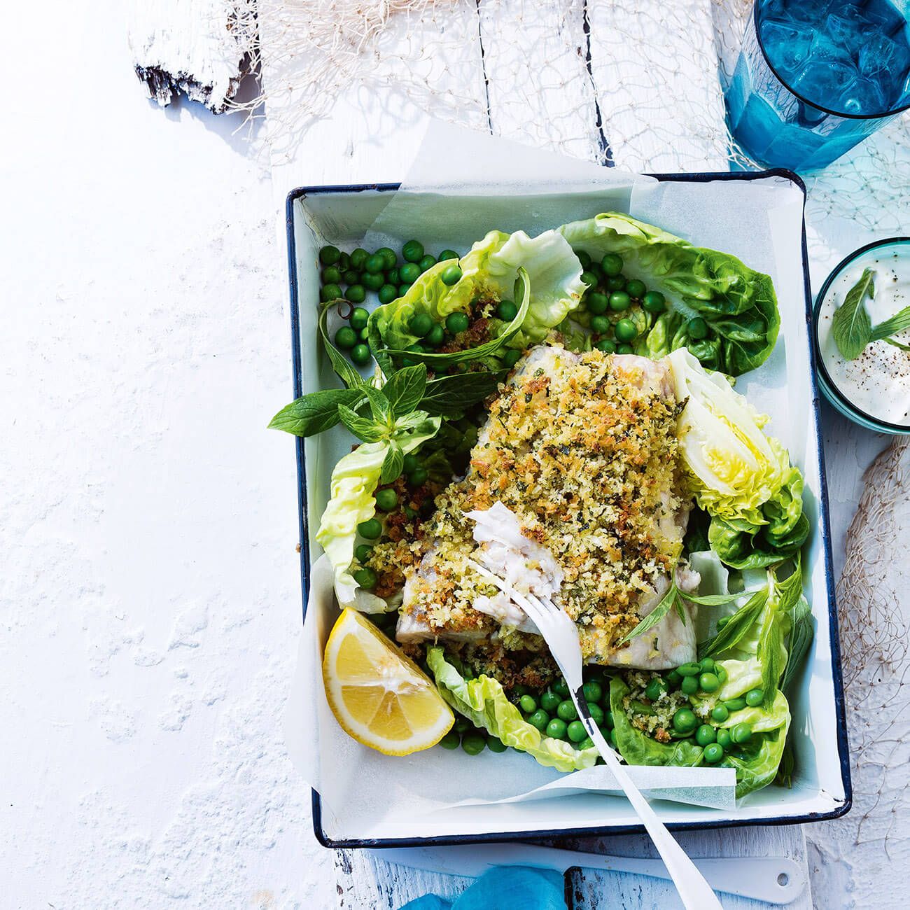 Crumbed Barramundi With Peas