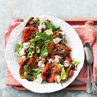 Grilled Capsicum, Sweet Potato, Caramelised Onion & Feta Salad