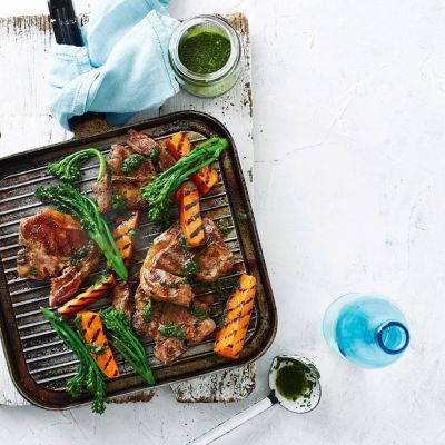 Grilled Lamb With Charred Broccoli & Mint Chimichurri