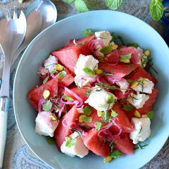Watermelon Salad With Goat's Cheese & Mint
