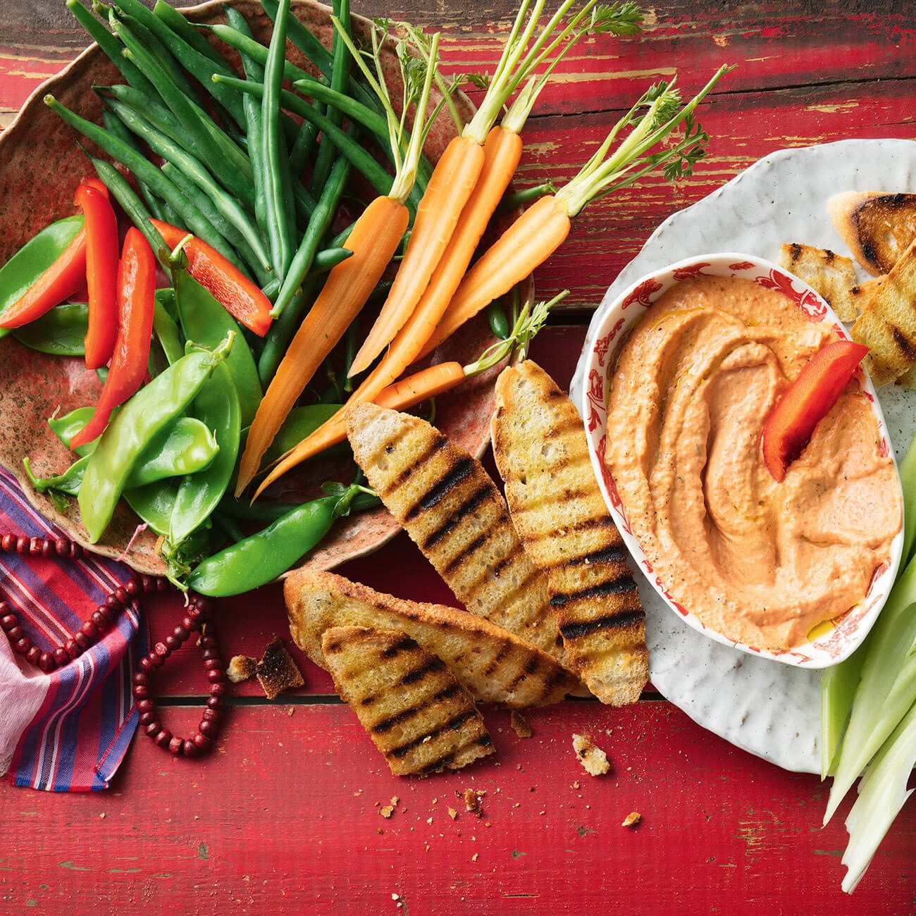 Smoky Red Capsicum Dip With Crudites