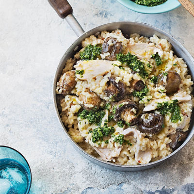 Chicken & Mushroom Risotto with Kale Pesto