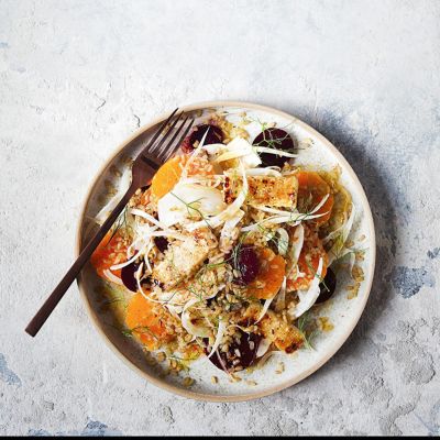 Mandarin & Beetroot Rice With Haloumi