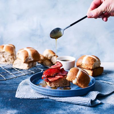 Maple Bacon Hot Cross Bun Sambos