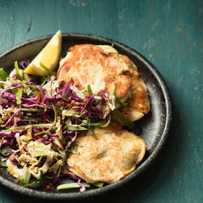 Salmon & Coconut Pikelets with Coconut Coleslaw