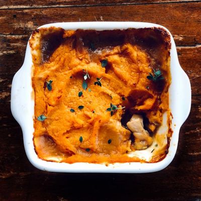 Creamy Sweet Potato, Chicken and Leek Pie