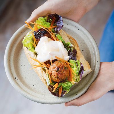 Thai Pork Meatball Baguettes with Tom Yum Mayo