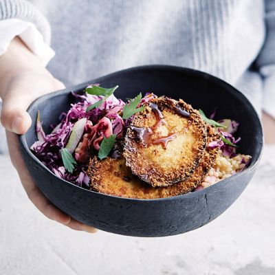 Eggplant Katsu With Shaved Pear Slaw