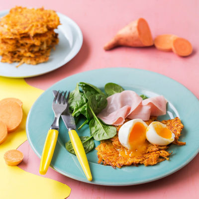 Sweet Potato Hash Browns With Eggs And Ham