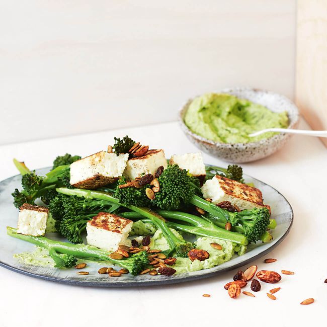 Warm Broccolini & Paneer Salad With Green Goddess Sauce