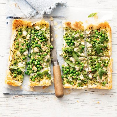 Zucchini, Goat's Cheese & Pea Slice