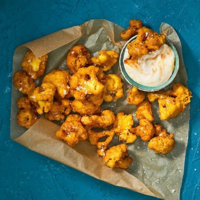 Cauliflower & Chickpea Pakoras With Mango Yoghurt