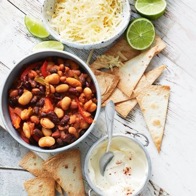 Kickin' Beans With Crispy Tortillas