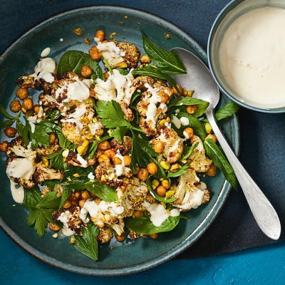 Roast Cauliflower & Chickpea Salad With Tahini Dressing