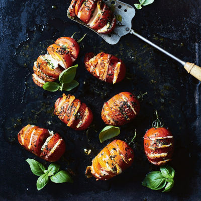 Hasselback Tomatoes With Basil Oil