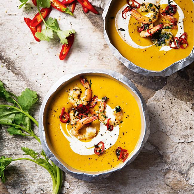 Indian-Spiced Pumpkin Soup With Prawns