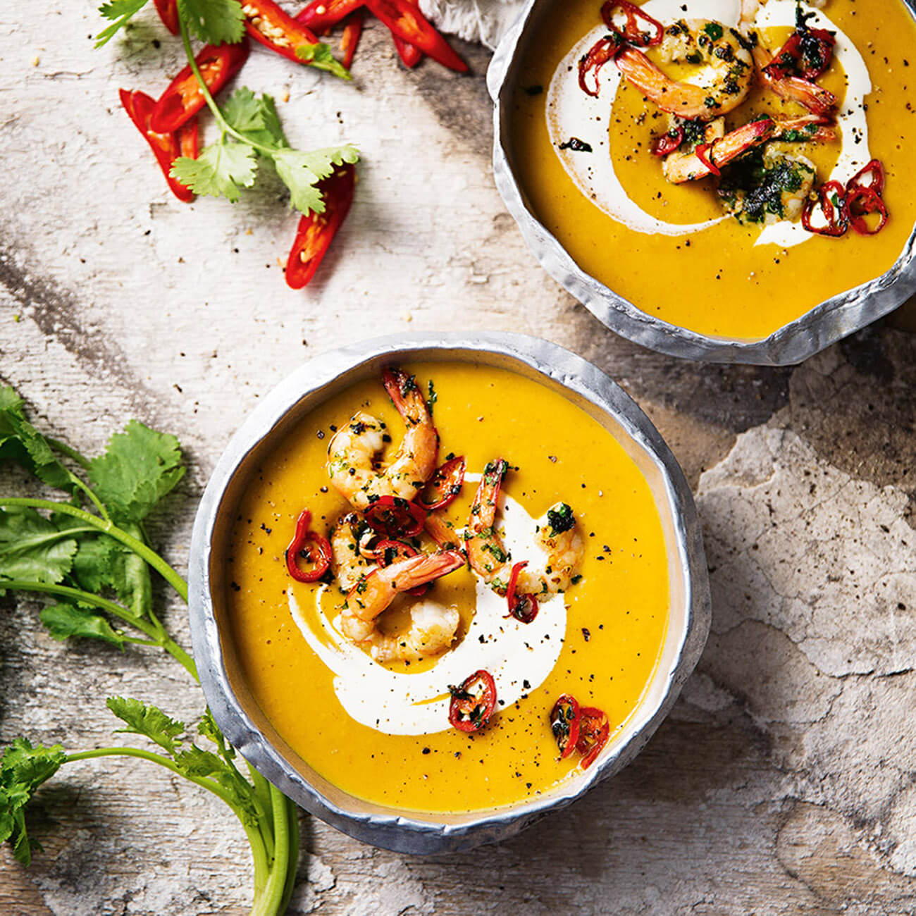 Indian-Spiced Pumpkin Soup With Prawns