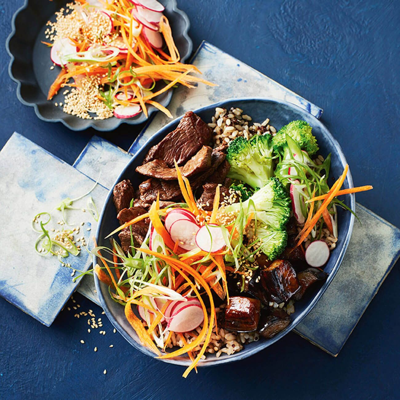 Teriyaki beef and eggplant bowl