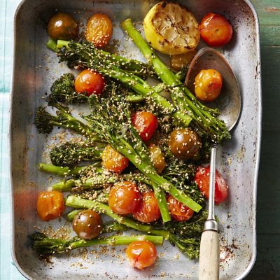 Roasted Broccolini & Solanato Tomatoes with Lemon Dressing