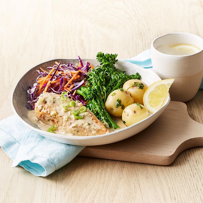 Succulent Lemon Chicken with Coleslaw & Herb Potatoes