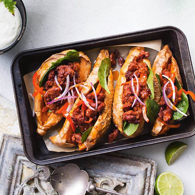 Jacket Sweet Potatoes With Crispy Chorizo