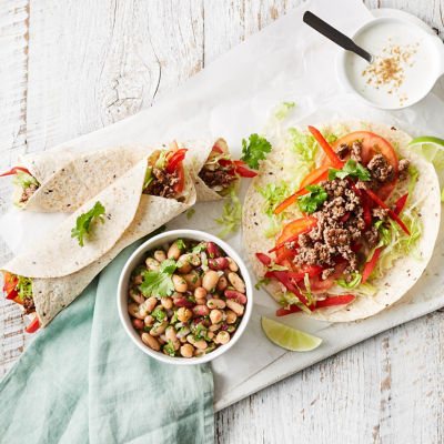 Mexican Beef Wraps With Lime Yoghurt & Bean Salad