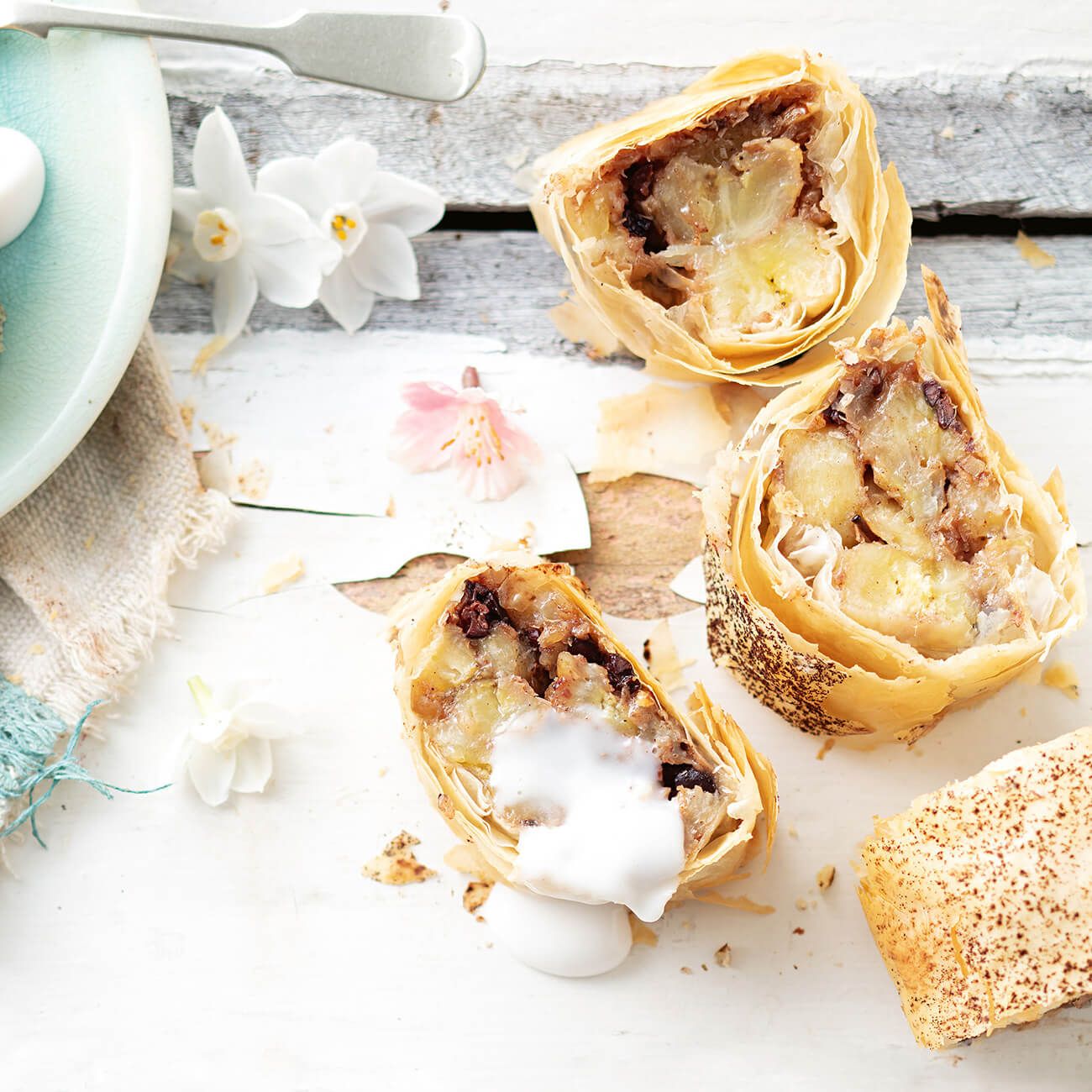 Chocolate coconut and  banana strudel