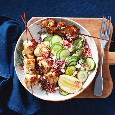 Lemon Chicken Skewers With Beetroot Couscous