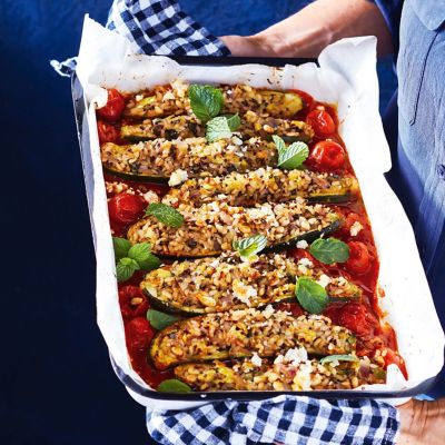 Stuffed Zucchini In Tomato Sauce