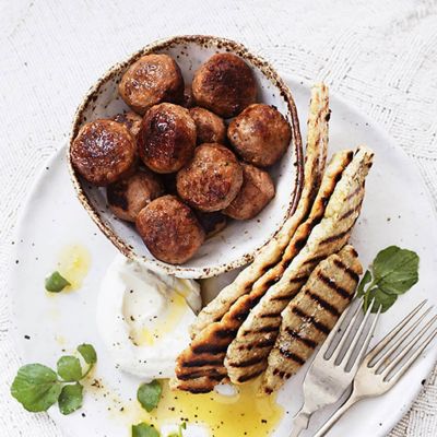Meatballs With Labne & Pumpkin Seed Flatbread