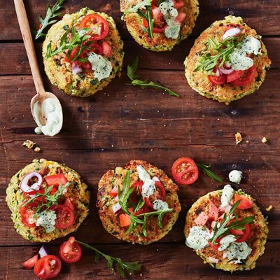 Quinoa & Chickpea Patties With Herbed Yoghurt Dressing