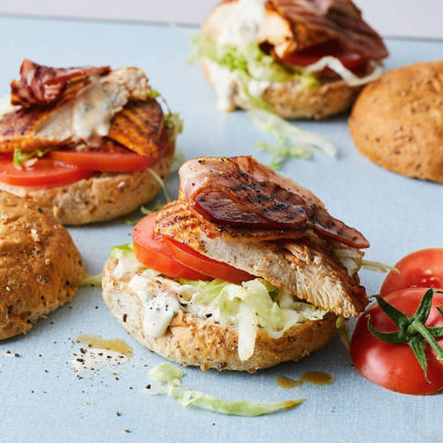 Chicken BLT Burgers With Spicy Ranch Dressing