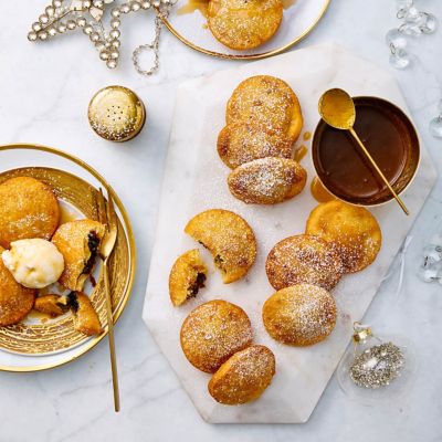 Fried Pudding Dumplings With Caramel Sauce And Ice Cream