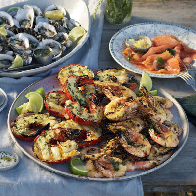 Barbecued Seafood With Herb Avocado Butter