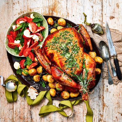 Italian Style Roast Turkey With Roasted Olive Caprese Salad
