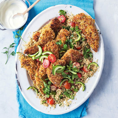 Pistachio-Crumbed Chicken With Couscous Salad