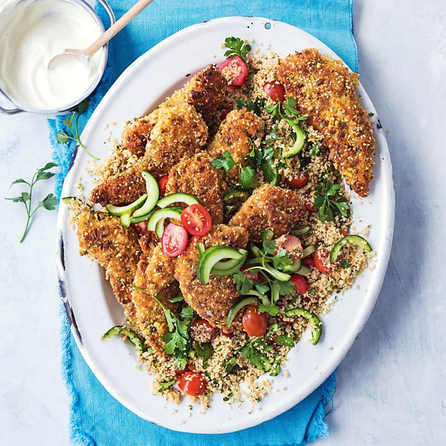 Pistachio-Crumbed Chicken With Couscous Salad